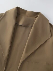 Linhara Plus Size Women Solid Color Rolled Sleeve Loose Casual Windbreaker Jacket, Autumn