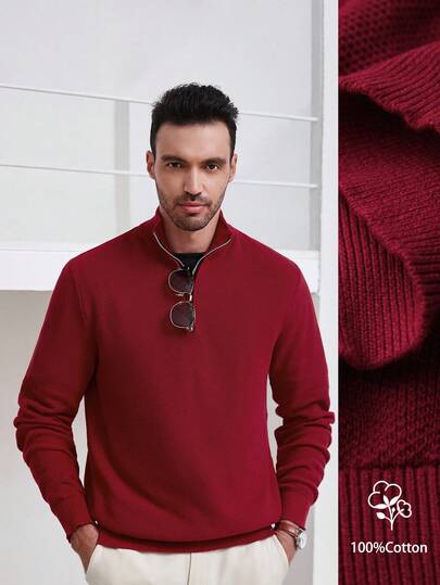 Manfinity CityGents Men's Casual Solid Color Stand Collar Sweater, Autumn/Winter