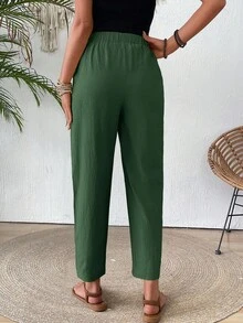 SHEIN LUNE 休闲纯色锥形裤 - 綠色 - 查看 2