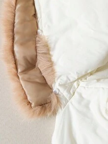 少女加厚连帽棉衣，仿毛领，口袋，拉链开合，秋冬 - 杏色 - 查看 2