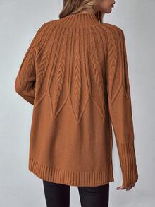 EMERY ROSE Suéter de cuello alto de manga larga con textura de unicolor para mujer - Marrón - Ver 2