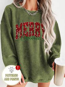 EMERY ROSE Christmas Slogan Graphic Print Casual Crew Neck Fleece Long Sleeve Sweatshirt For Women, A Great Gift For Friends, Autumn/Winter