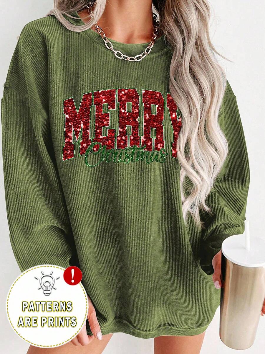EMERY ROSE Christmas Slogan Graphic Print Casual Crew Neck Fleece Long Sleeve Sweatshirt For Women, A Great Gift For Friends, Autumn/Winter