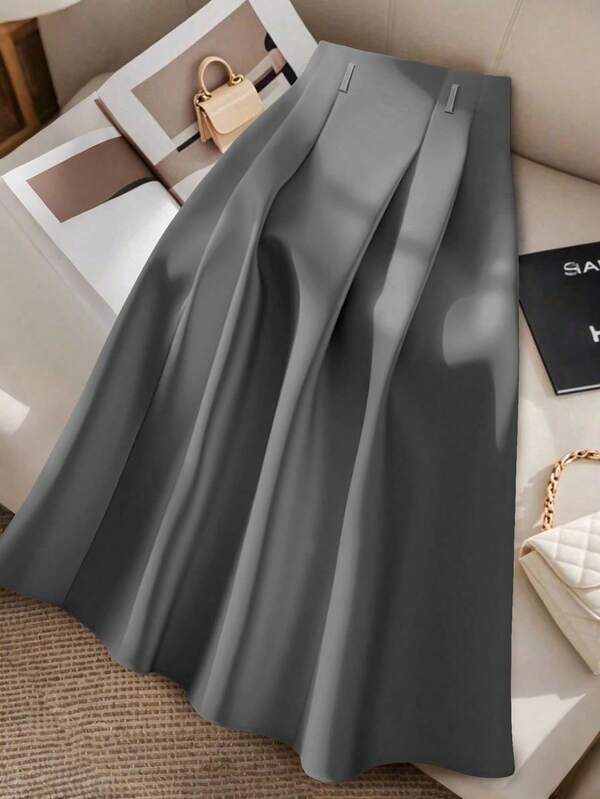 Regalyn Plus Size Solid Color Slimming A-Line Skirt, Autumn