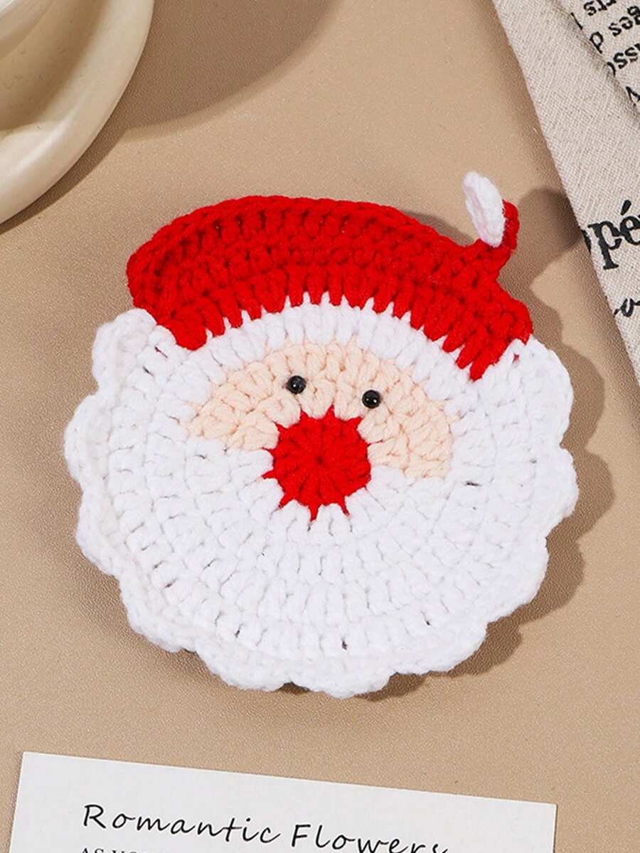 Joivida 1pc Hand-Knitted Coasters In The Shape Of Santa Claus And Gingerbread Men, Including Teacup Coasters And Heat-Insulating Coasters For Water Cups On The Dining Table. These Are Finished Products Made With Crocheted Yarn, Suitable As Christmas Gifts And Decorative Items To Enhance The Festive Atmosphere. - Multicolor - View 1