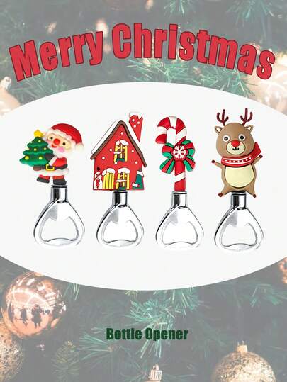 Joivida 1 Pc Multi-Style PVC Can Openers, Santa Claus, Red Houses, Reindeer, Candy Canes, For Home Use, Hotels, Restaurants, Christmas Gifts
