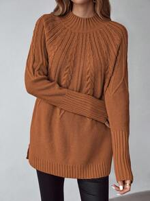 EMERY ROSE Suéter de cuello alto de manga larga con textura de unicolor para mujer - Marrón - Ver 3