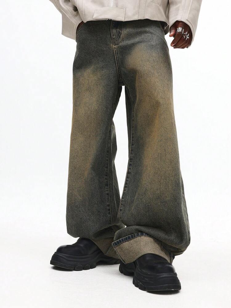 턴업 밑단 와이드 레그 데님 진