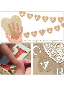 13 piezas de 3.5m de banderines de arpillera con forma de corazón reutilizables, guirnalda de arpillera estilo rústico para boda DIY, bandera de lino personalizable adecuada para cumpleaños, boda, fiesta, graduación, patio, hogar, eventos grandes, centro comercial, y ceremonia de graduación - Banner en forma de corazón - Ver 5
