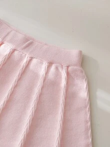 Souflis Souflis Young Girl Casual And Cute Pink Knitted Short Long-Sleeved Sweater With Bow And Knitted Skirt, Soft And Comfortable, Suitable For Daily Occasions, Suitable For Suitable For Traveling, Suitable For Vacation, Suitable For Home Scenes, Suitable For Nursery Scenes, Suitable For Children To Play. Wear Spring, Autumn And Winter Clothing, Festival Girls Outfit Sets - Pink - View 12