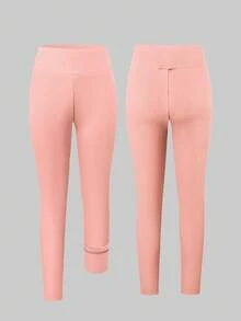 2 Colors Combination Girls' Long Leggings - Coffee Brown - View 4