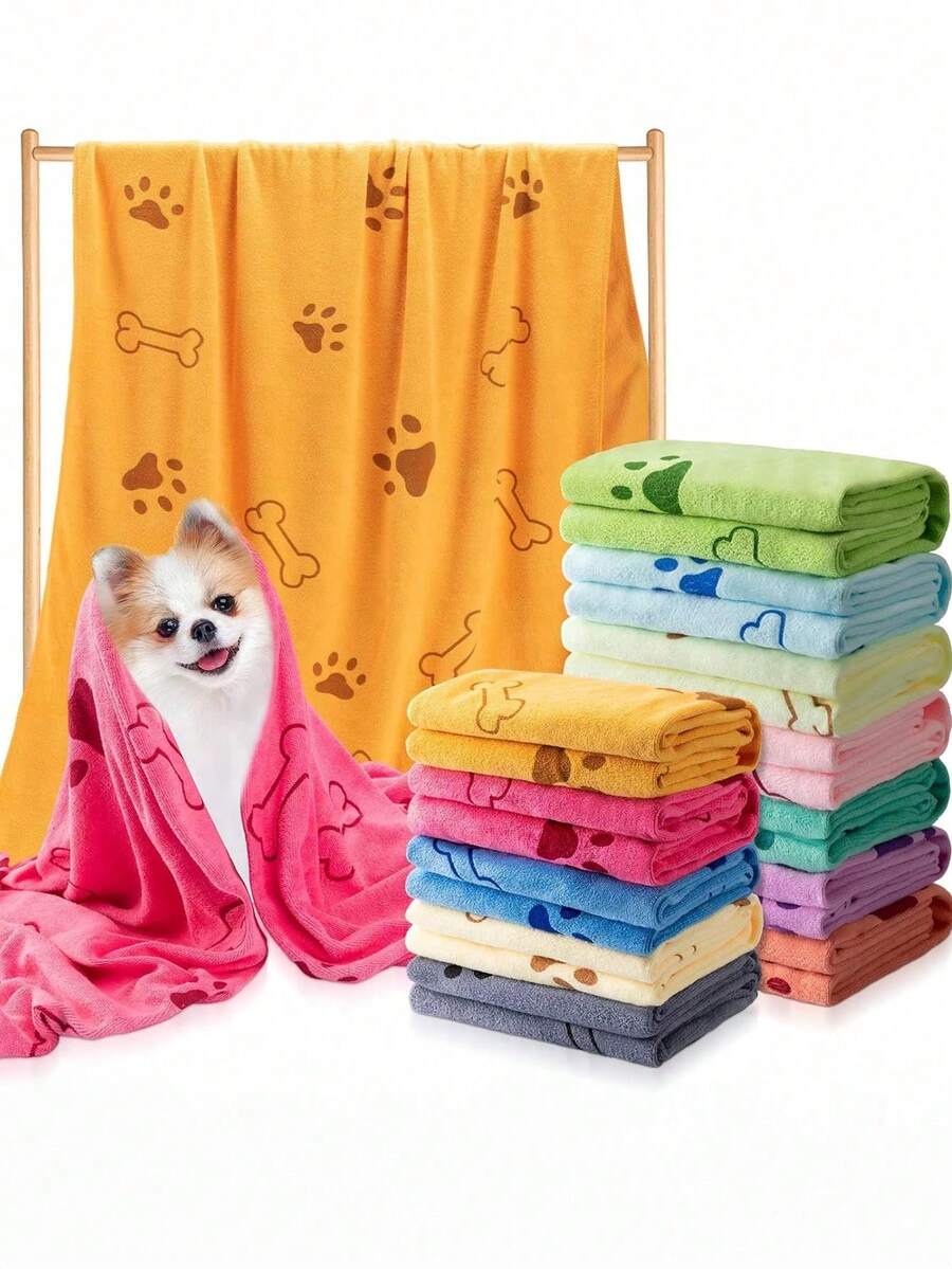 1/2pcs Pet Dog Grooming Towel 19.6*39.3 Inch Microfiber, Pet Bath Towel Dog Absorbent Towel Quick Drying Puppy Bath Products For Small, Medium And Large Dogs (Bright Colors, PAWS, Bones)
