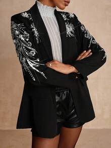 Vesra 亮片装饰优雅派对女式西装外套 - 黑色 - 查看 6