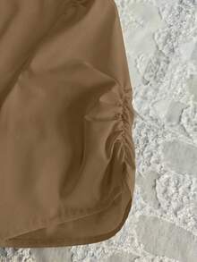 SHEIN Clasi Chemise décontracté grande taille de couleur unie avec taille froncée et ourlet fendu - Marron - Voir 3