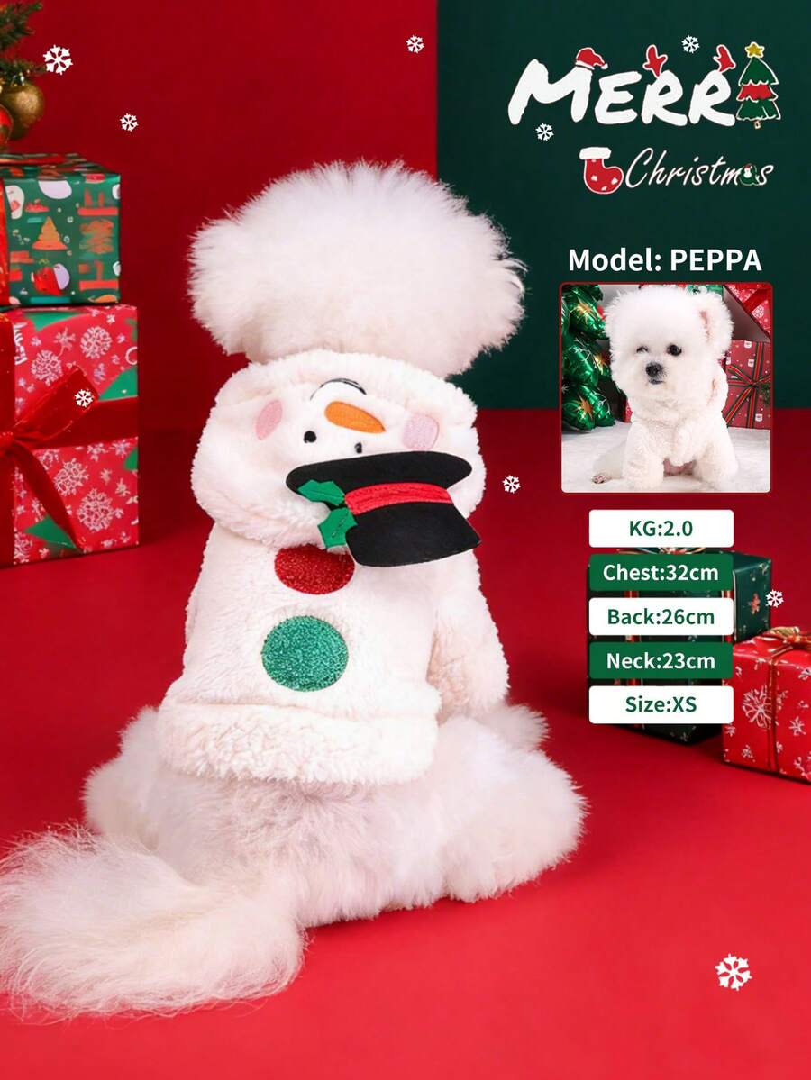 PETSIN 1件宠物雪人夹克秋冬季加厚保暖服装可爱猫狗圣诞衣服 - 白色 - 查看 1