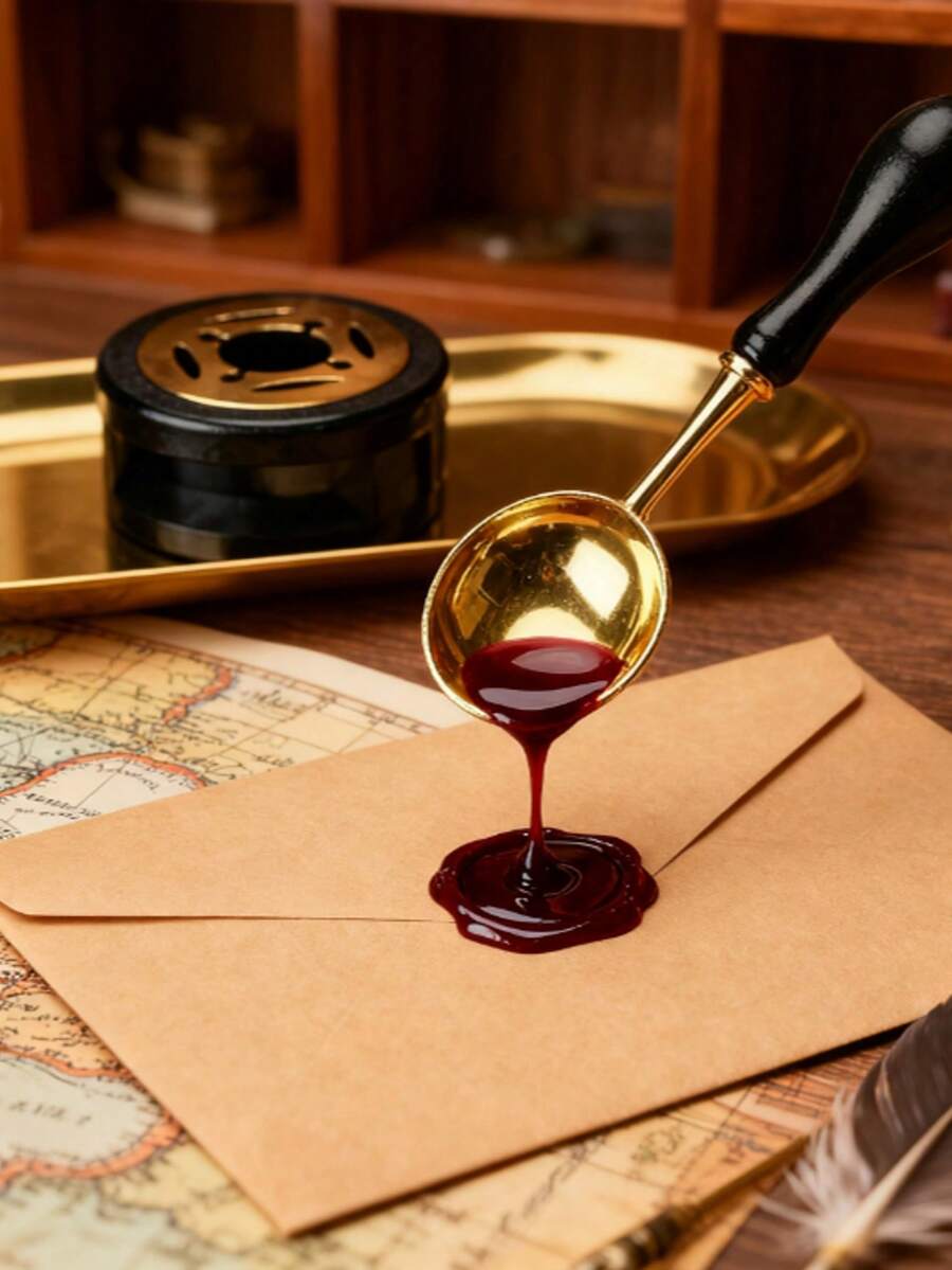 1 套黑色蜡封印章套装，含封蜡加热器和蜡熔化勺，适用于 DIY 婚礼礼品信封，适合返校季