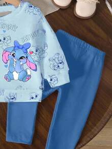 Playful Pals 2 件套可爱甜美女婴休闲兔子和心形图案针织柔软圆领长袖运动衫和紧身裤套装，适合秋冬季、万圣节、返校、户外、拍照、家居服、校园、节日、礼物 - 彩色 - 查看 7