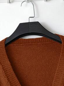 GlowEve Women's Elegant Solid Color Surplice Neck Cinched Waist Cardigan, Autumn - Rust Brown - View 5