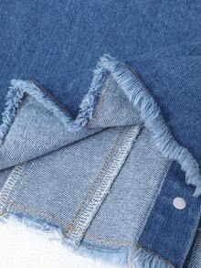 2pcs/Set Casual Girls Washed Blue Denim Loose Jacket Coat + Black Long Sleeve Pleated Knit Dress, Versatile For Commuting - Black - View 4