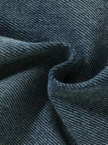 SHEIN Toddler Boys' Red & White Cross Pattern Blue Denim Loose Straight Leg Pants - Dark Wash - View 4