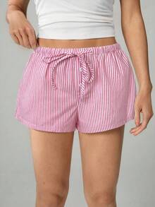 SHEIN Tall 2 chiếc quần short sọc vải lanh mới dành cho nữ - Nhiều màu - Xem 4