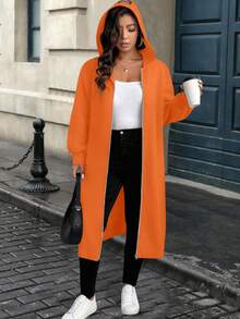 EMERY ROSE Chaqueta casual con capucha con cremallera y gráfico de letras para mujer de talla grande en otoño - Naranja - Ver 3