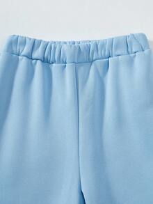 SHEIN Casuvi Kids 2pcs/Set Casual Commuter Versatile 3D Letter Print Long Sleeve Hoodie And Sweatpants For Teenage Girls Fall Winter - Blue - View 6