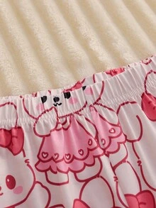 Girls Cute Rabbit Print Long Sleeve Loungewear Set, Comfortable & Casual Fall Winter - Pink - View 8