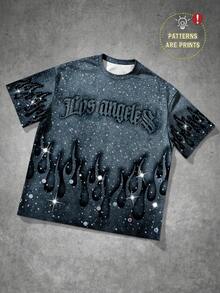 SHEIN Tween Boy 休闲简约秋季新款 Y2K 嘻哈风格英文字母运动扎染短袖圆领 T 恤，适合夏季 - 彩色 - 查看 3