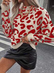 Elyressa Tropiluxe Women Leopard Print Crew Neck Casual Long Sleeve Pullover Sweater - Multicolor - View 6