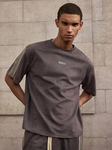 SWAVVY Men Casual T-Shirt And Pants Set With Ribbon Patchwork, Summer, Fall Clothes