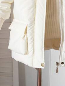 少女加厚连帽棉衣，仿毛领，口袋，拉链开合，秋冬 - 杏色 - 查看 7