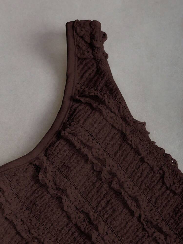 Sweetra Sexy Outfit - Asymmetrical Shoulder Top + Peplum Mini Skirt - Coffee Brown - View 6