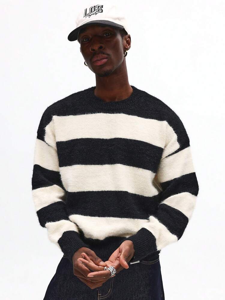 Chunky Knit Striped Sweater With Bold Pattern