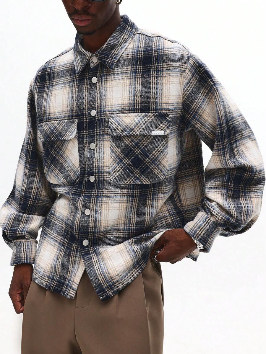 SUMWON Relaxed Fit Plaid Flannel Long Sleeve Button Down Shirt With Utility Pockets Fall Winter Casual Overshirt Workwear - Multicolor - View 1