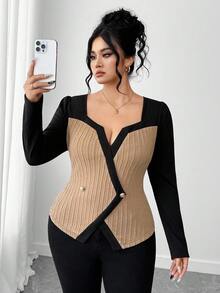 Elenzga Plus Size Women Elegant Top - Multicolor - View 1