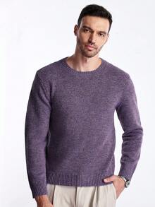 Manfinity CityGents 男士休闲简约圆领长袖毛衣，日常穿着，秋冬 - 紫色 - 查看 4
