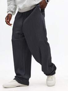Pantalones de chándal de pierna ancha con textura y cordón SUMWON, ropa de estar en casa informal y holgada para otoño e invierno, con cintura elástica y plisados, cómodos y lisos - Gris Oscuro - Ver 1