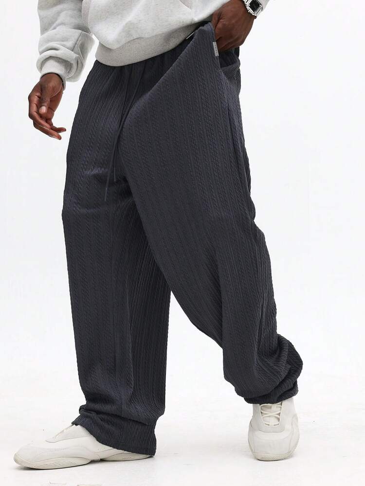 Textured Wide Leg Sweatpants With Elastic Ankle