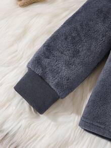 Toddler Boys' Brown Cartoon Bear Pattern Fleece Long Sleeve Top And Pants Homewear Set, Comfortable Quality Fabric, Casual And Fashionable, Suitable For Family Gatherings, Autumn/Winter - Light Grey - View 5