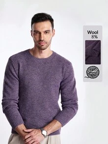 Manfinity CityGents 男士休闲简约圆领长袖毛衣，日常穿着，秋冬 - 紫色 - 查看 1