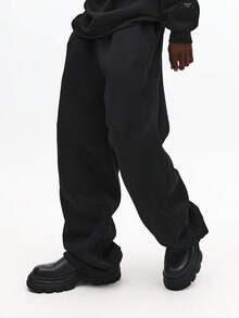 SUMWON Conjunto de dos piezas de ropa de calle informal de forro polar abrigador con sudadera con media cremallera y pantalón ancho de pierna - Negro - Ver 4