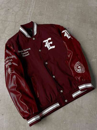 PAVTROS Men's Autumn Slogan Embroidered Single-Breasted Casual Baseball Long Sleeve Jacket, Varsity Jacket Daily Leisure, Weekend Trips, Outdoor Activities, Travel Expeditions, Relaxed Work Environments Or Semi-Formal Occasions,Boyfriend/Husband Gift, Anniversary Gift, Christmas