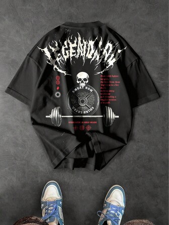 Sport MetroGents Camiseta deportiva con estampado de lema y calavera para hombres