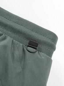 Manfinity Homme Men's Dark Green Baggy Thermal Lined Pants,Autumn Winter Loose Letter Graphic Drawstring Waist Nylon Cold Weather Pants For Vacation Outdoor Travel - Army Green - View 5
