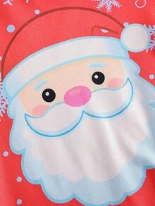 SHEIN 2 件套婴儿/幼儿男童圣诞老人印花长袖连体衣和裤子睡衣套装，红色 - 紅色 - 查看 6