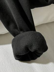 SHEIN Girlism 少女休闲街头风黑色连帽短款高腰长袖百搭简约纯色黑色卫衣，返校秋冬短款卫衣 - 黑色 - 查看 4