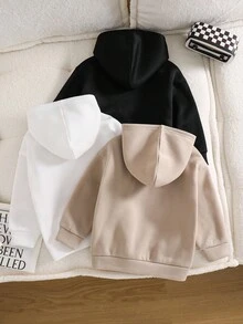 SHEIN 3pcs/Set Young Girl Solid Color Letter Applique Hooded Casual Sweatshirt Set Autumn Winter Clothes For Women - Multicolor - View 2