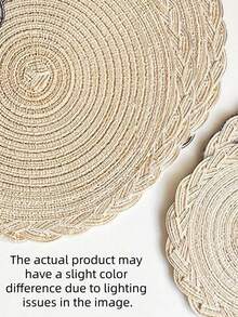 1/5 piezas Mantel individual trenzado de cáñamo, posavasos redondo hecho a mano, alfombrilla aislante del calor