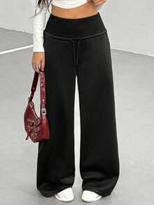 Sparklyn 2pcs Set Teenager (Girls) Casual Sweatpants, Fashionable Minimalist Drawstring Loose Wide Leg Sweatpants, Suitable To Match Sweatshirt, T-Shirt, Shirt, Jacket Fall Winter - Multicolor - View 4